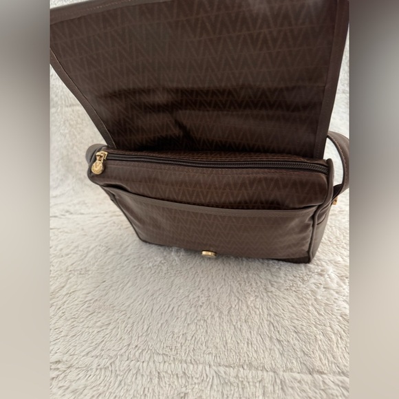 Mario Valentino Vintage Monogram Crossbody Bag – Brown Greige Leather Trim - Picture 9 of 16